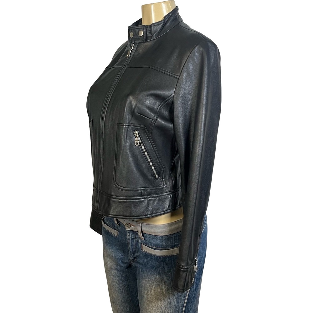 Vintage Bandolino 100% Genuine Black Leather Moto Jacket Y2k Moto Biker Medium